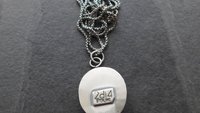 Pyritized Ammonite Negative Stone Stamped Sterling Silver 14k Gold Mixed Metal Pendant Necklace