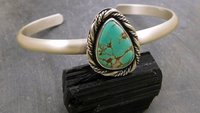 American Turquoise Cuff, Oxidized Sterling Silver, Green Turquoise Bracelet, Southwestern Design