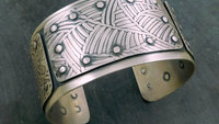 Mixed Pattern Riveted Cuff, Oxidized Sterling Silver, Ornate Metal Hardware Statement Bracelet