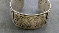 Mixed Pattern Riveted Cuff, Oxidized Sterling Silver, Ornate Metal Hardware Statement Bracelet