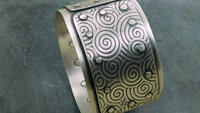 Mixed Pattern Riveted Cuff, Oxidized Sterling Silver, Ornate Metal Hardware Statement Bracelet