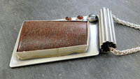 Dinosaur Bone Garnet Hematite Pendant, Oxidized Sterling Silver, Multi Stone Necklace, Modernist Industrial Stone Pendant