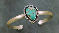 American Turquoise Cuff, Oxidized Sterling Silver, Green Turquoise Bracelet, Southwestern Design