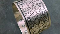 Mixed Pattern Riveted Cuff, Oxidized Sterling Silver, Ornate Metal Hardware Statement Bracelet