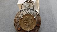 British Pound Coin Sterling Silver 14k Gold Stamped Pendant, Vintage Coin Modernist Hand Fabricated Necklace