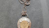 British Pound Coin Sterling Silver 14k Gold Stamped Pendant, Vintage Coin Modernist Hand Fabricated Necklace