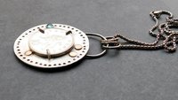 British Ten Pence Coin London Blue Topaz Sterling Silver Pendant, Silver Gold Coin Jewelry