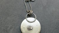 British Ten Pence Coin London Blue Topaz Sterling Silver Pendant, Silver Gold Coin Jewelry