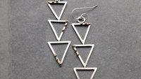 Geometric Cascading Triangle Earrings, Oxidized Sterling Silver, 14K Gold, Mixed Metal Modernist Earrings