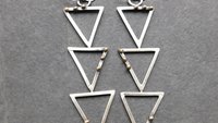 Geometric Cascading Triangle Earrings, Oxidized Sterling Silver, 14K Gold, Mixed Metal Modernist Earrings