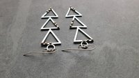 Geometric Cascading Triangle Earrings, Oxidized Sterling Silver, 14K Gold, Mixed Metal Modernist Earrings