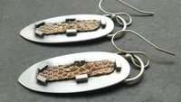 Sterling Silver Bronze Lizard Skin Mod Industrial Earrings, Mixed Metal Textured Dangles