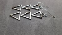 Geometric Cascading Triangle Earrings, Oxidized Sterling Silver, 14K Gold, Mixed Metal Modernist Earrings