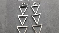 Geometric Cascading Triangle Earrings, Oxidized Sterling Silver, 14K Gold, Mixed Metal Modernist Earrings