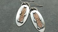 Sterling Silver Bronze Lizard Skin Mod Industrial Earrings, Mixed Metal Textured Dangles