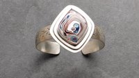 Fordite Modernist Cuff, Oxidized Sterling Silver, Detroit Fordite Bracelet