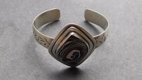 Fordite Modernist Cuff, Oxidized Sterling Silver, Detroit Fordite Bracelet