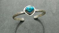 Kingman Turquoise Nugget Cuff, Oxidized Sterling Silver, American Turquoise Nugget Stamped Bracelet, Modern Southwest Design