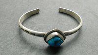 Kingman Turquoise Nugget Cuff, Oxidized Sterling Silver, American Turquoise Nugget Stamped Bracelet, Modern Southwest Design
