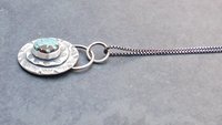 Hubei Turquoise Stamped Sterling Silver Pendant, Modern Southwestern Jewelry, Hand Fabricated Turquoise Necklace
