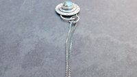 Hubei Turquoise Stamped Sterling Silver Pendant, Modern Southwestern Jewelry, Hand Fabricated Turquoise Necklace