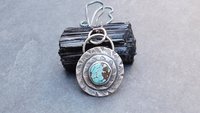Hubei Turquoise Stamped Sterling Silver Pendant, Modern Southwestern Jewelry, Hand Fabricated Turquoise Necklace