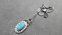 American Turquoise Sterling Silver Stamped Pendant, Kingman Turquoise Boho Necklace