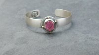 Raw Ruby Mineral Sterling Silver 14K Gold Cuff, Crystal Jewelry, Natural Ruby Statement Bracelet