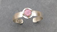 Raw Ruby Mineral Sterling Silver 14K Gold Cuff, Crystal Jewelry, Natural Ruby Statement Bracelet