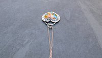 Millefiori Glass Heart Sterling Silver Stamped Pendant, Multi Color Flower Heart Necklace