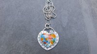 Millefiori Glass Heart Sterling Silver Stamped Pendant, Multi Color Flower Heart Necklace