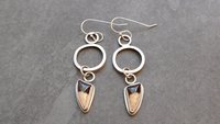 Petrified Fern Mod Hoop Sterling Silver Earrings, Black Tan Stone Dangle Hoops