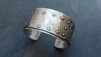 Mixed Pattern Riveted Cuff, Oxidized Sterling Silver, Ornate Metal Hardware Statement Bracelet