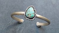 American Turquoise Cuff, Oxidized Sterling Silver, Green Turquoise Bracelet, Southwestern Design