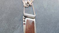 Dinosaur Bone Garnet Hematite Pendant, Oxidized Sterling Silver, Multi Stone Necklace, Modernist Industrial Stone Pendant