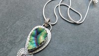 Botryoidal Agate Pink Tourmaline Multi Stone Pendant, Oxidized Sterling Silver, Neon Colors, Pink Green Stones, Hand Stamped