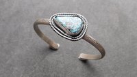 Kingman American Turquoise Sterling Silver Textured Cuff Bracelet, Turquoise Jewelry