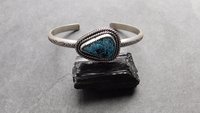 Kingman American Turquoise Sterling Silver Textured Cuff Bracelet, Turquoise Jewelry