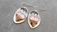 Amethyst Slice Raw Mineral Sterling Silver Boho Earrings, Natural Amethyst Crystal Dangles