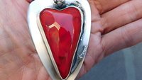Red Lampwork Glass Heart Sterling Silver Pendant, Rose Heart Asymmetrical Statement Necklace