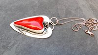 Red Lampwork Glass Heart Sterling Silver Pendant, Rose Heart Asymmetrical Statement Necklace