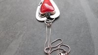 Red Lampwork Glass Heart Sterling Silver Pendant, Rose Heart Asymmetrical Statement Necklace