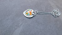 Millefiori Glass Heart Sterling Silver Stamped Pendant, Multi Color Flower Heart Necklace