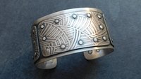Mixed Pattern Riveted Cuff, Oxidized Sterling Silver, Ornate Metal Hardware Statement Bracelet