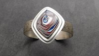 Fordite Modernist Cuff, Oxidized Sterling Silver, Detroit Fordite Bracelet