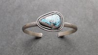 Kingman American Turquoise Sterling Silver Textured Cuff Bracelet, Turquoise Jewelry