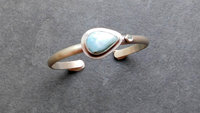 Larimar Teardrop Stone Light Blue Topaz Sterling Silver Cuff Bracelet, Ocean Blue Stone, Beach Jewelry
