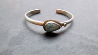 Larimar Teardrop Stone Light Blue Topaz Sterling Silver Cuff Bracelet, Ocean Blue Stone, Beach Jewelry