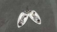 Skull Crossbone Rough Ant Hill Garnet Sterling Silver Earrings, Gemstone Skull Jewelry, Day Of The Dead Dangles