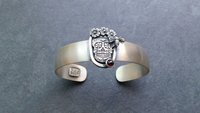 Sterling Silver Sugar Skull Floral Garnet Cuff Bracelet, Day Of The Dead Jewelry
